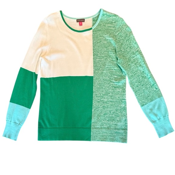 Vince Camuto Green/White Colorblock Long Sleeve Sweater Size Medium - Picture 2 of 10
